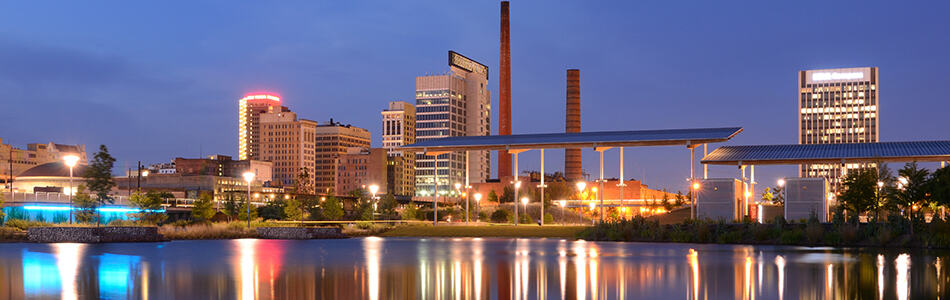 Birmingham Alabama skyline at dusk