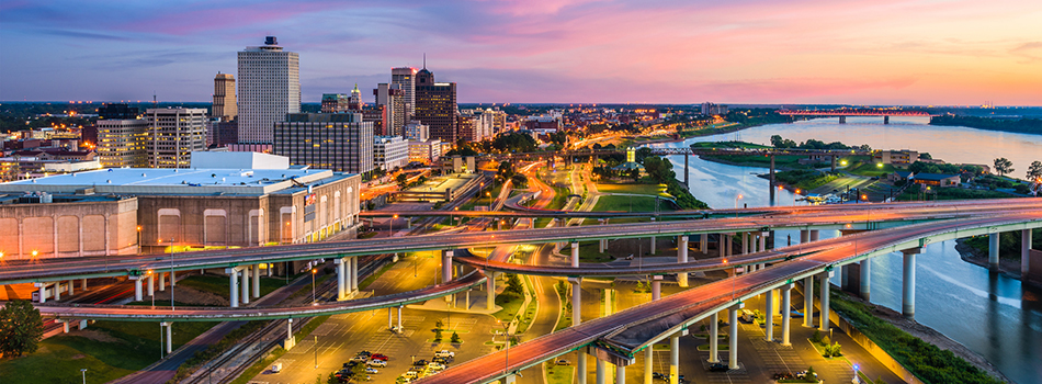 Memphis Tennessee Skyline at Dusk